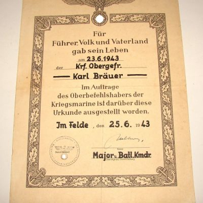 Death certificate of a German sailor