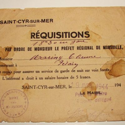 Prefectural requisition form to guard the railway tracks